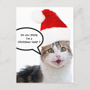 CARTÃO POSTAL DE FESTIVIDADES GATO DE NATAL COM CHAPÉU DE SANTA CLAUS