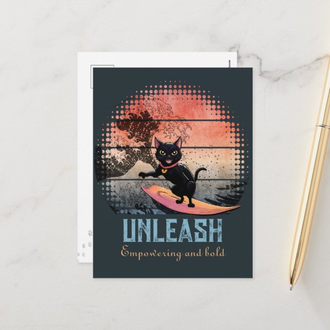 Cartão Postal De Festividades Gato de Onda Sunset (Frente/Verso In Situ)