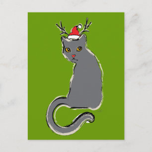 Cartão Postal De Festividades Gato de Papais noeis de Natal com Nódulo Vermelho