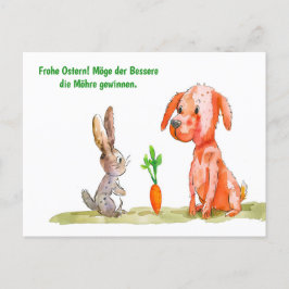 Cartão Postal De Festividades Gato de Quadrinhos de Aquarela com Coelhinho de Pá