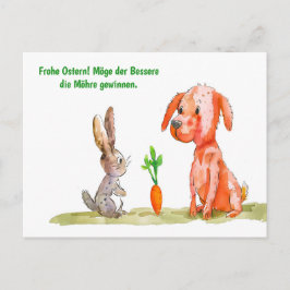 Cartão Postal De Festividades Gato de Quadrinhos de Aquarela com Coelhinho de Pá