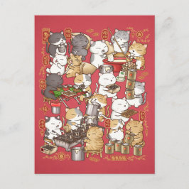 Cartão Postal De Festividades Gato do Ano Novo Chinês Fazendo Kuih Kapit