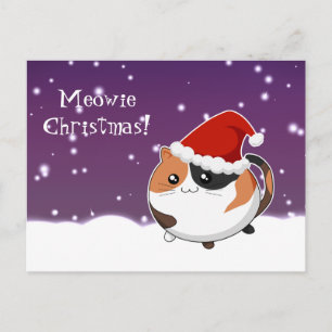 Cartão Postal De Festividades Gato do gatinho da chita do Natal de Kawaii