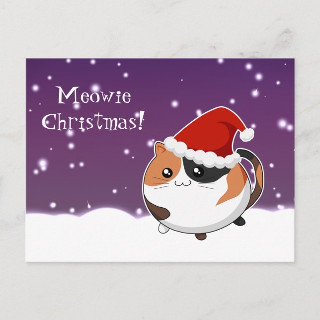 Cartão Postal De Festividades Gato do gatinho da chita do Natal de Kawaii (Frente)