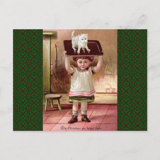 Cartão Postal De Festividades Gato do Natal do Victorian do vintage em 1880s da