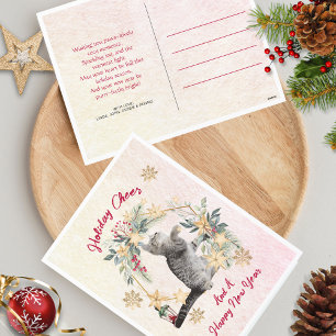 Cartão Postal De Festividades Gato Dourado Flocos de Neve Feliz ano novo Natal