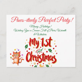 Cartão Postal De Festividades Gato e Bebê de Natal Puro Pawsitivamente 1 rua
