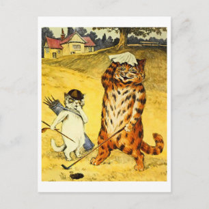 Cartão Postal De Festividades Gato e Caddie de Golfe Divertido Vintage
