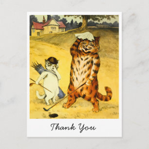 Cartão Postal De Festividades Gato e Caddie Engraçados de Golfe Antigo Obrigado