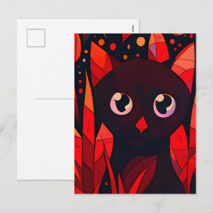 Cartão Postal De Festividades Gato engraçado escondido atrás de folhas em estilo