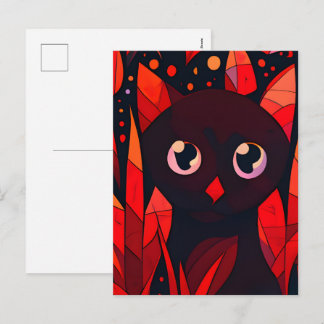 Cartão Postal De Festividades Gato engraçado escondido atrás de folhas em estilo