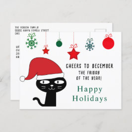 Cartão Postal De Festividades Gato festivo bonito com moderno Red Santa Hat