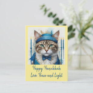 Cartão Postal De Festividades Gato Festivo na Saudação Disfarçada a Hanukkah