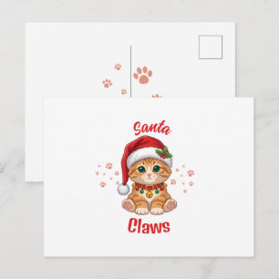Cartão Postal De Festividades Gato Gengibre Divertido Chapéu de Papai Noel Natal