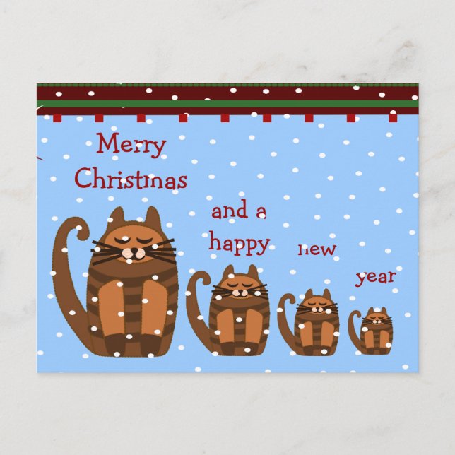 Cartão Postal De Festividades gato gordo rufus xmas neve (Frente)