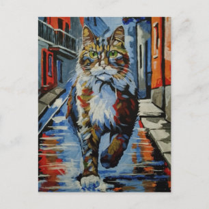 Cartão Postal De Festividades gato, kotofey, rua, cidade, animal