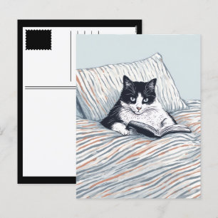 Cartão Postal De Festividades gato lendo