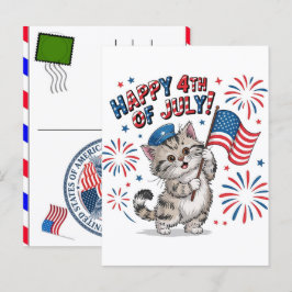 Cartão Postal De Festividades Gato Listrado Pata Felino EUA Dia da Independência