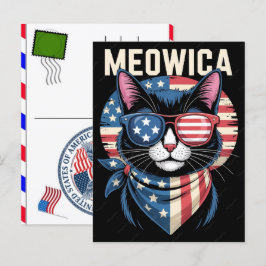 Cartão Postal De Festividades Gato Listrado Pata Felino EUA Dia da Independência
