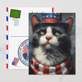 Cartão Postal De Festividades Gato Listrado Pata Felino EUA Dia da Independência
