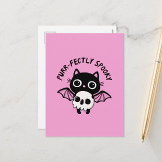 Cartão Postal De Festividades Gato Morcego Fofo de Halloween - Piada Sinistramen