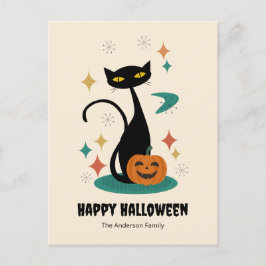 Cartão Postal De Festividades Gato Negro de Meio século de Halloween