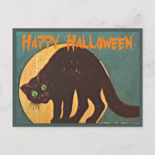 Cartão Postal De Festividades Gato Negro e Lua Cheia - Feliz Dia das Bruxas