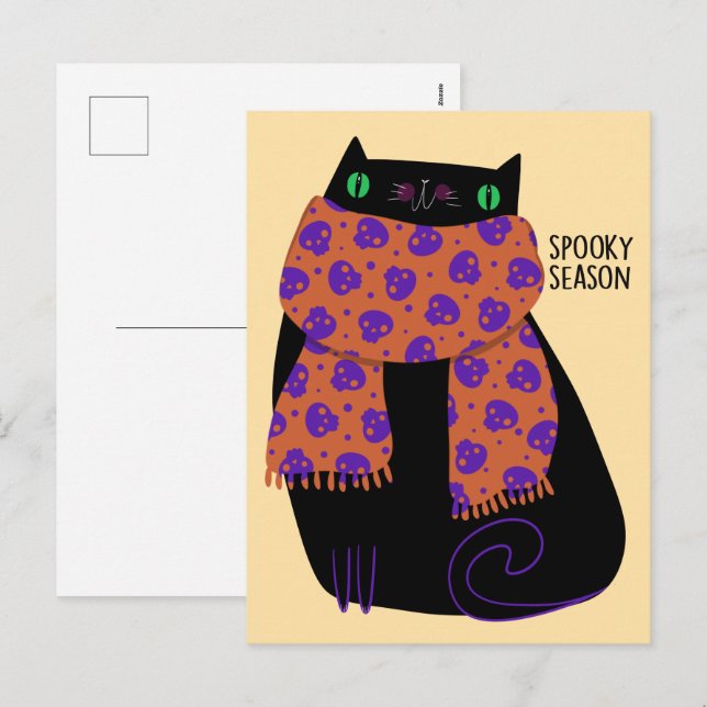 Cartão Postal De Festividades Gato Negro Fall Season Halloween Spooky Cute (Frente/Verso)