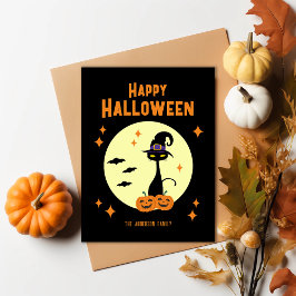 Cartão Postal De Festividades Gato Negro Feliz de Halloween Personalizado