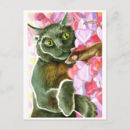 Cartão Postal De Festividades Gato Preto de Chocolate, Corações Namorados