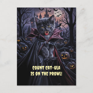Cartão Postal De Festividades Gato Preto de Halloween Vampiro Bonito Engraçado