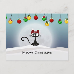 Cartão Postal De Festividades Gato Preto de Natal Assustador