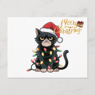 Cartão Postal De Festividades Gato Preto Engraçado Feliz Natal