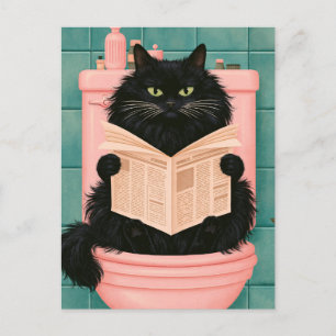 Cartão Postal De Festividades Gato Preto Engraçado no Banheiro 