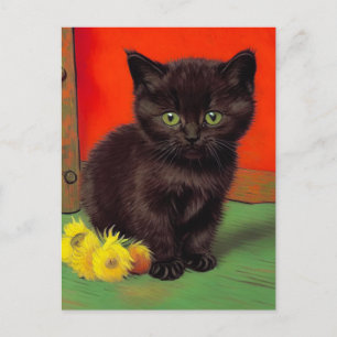 Cartão Postal De Festividades Gato Preto Estilo Van Gogh