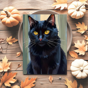 Cartão Postal De Festividades Gato Preto   Feliz Halloween Assustador