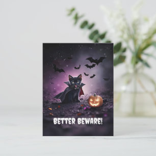 Cartão Postal De Festividades Gato Preto Fofo Vampiro Halloween