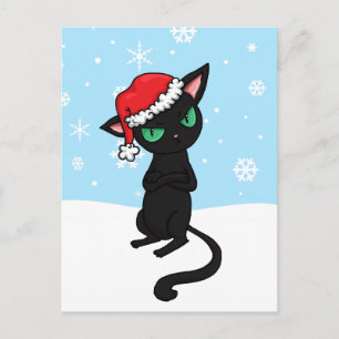Cartão Postal De Festividades Gato Preto Grumpy vestindo Papai Noel