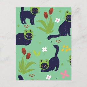 Cartão Postal De Festividades Gato preto minimamente fofo