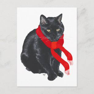 Cartão Postal De Festividades Gato preto que mantem-se morno no Natal