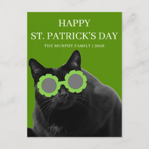 Cartão Postal De Festividades Gato Preto Sortudo Trevo Dia de São Patrício