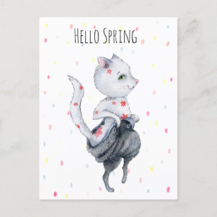 Cartão Postal De Festividades Gato Primavera