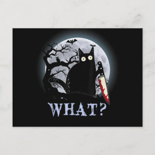 Cartão Postal De Festividades Gato Que Gato Preto Assassino Com Faca Halloween