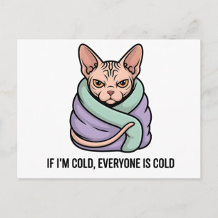 Cartão Postal De Festividades Gato Sphynx Mal-humorado Humor Frio Arte de Desenh