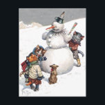 Cartão Postal De Festividades Gatos adoráveis que constroem um boneco de neve<br><div class="desc">Gatos adoráveis que constroem um boneco de neve por Arthur Thiele. O artista famoso do gato traz muito encanto a esta imagem do vintage.</div>