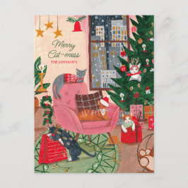 Cartão Postal De Festividades Gatos alegres desarrumam o Natal Cartão de Natal
