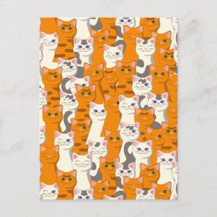 Cartão Postal De Festividades Gatos brancos e gengibres padrão olhos verdes olho