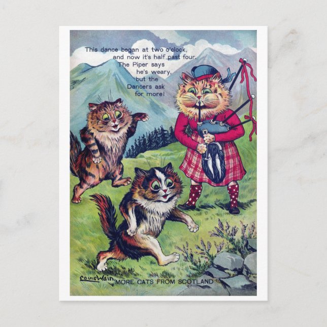 Cartão Postal De Festividades Gatos da Escócia - Louis Wain (Frente)