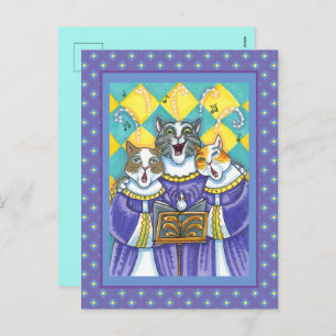 CARTÃO POSTAL DE FESTIVIDADES GATOS DE IGREJA E GATOS DE NATAL CANTANDO MOUSE