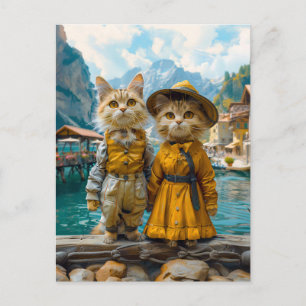 Cartão Postal De Festividades Gatos de uma aldeia suíça de Lakeside